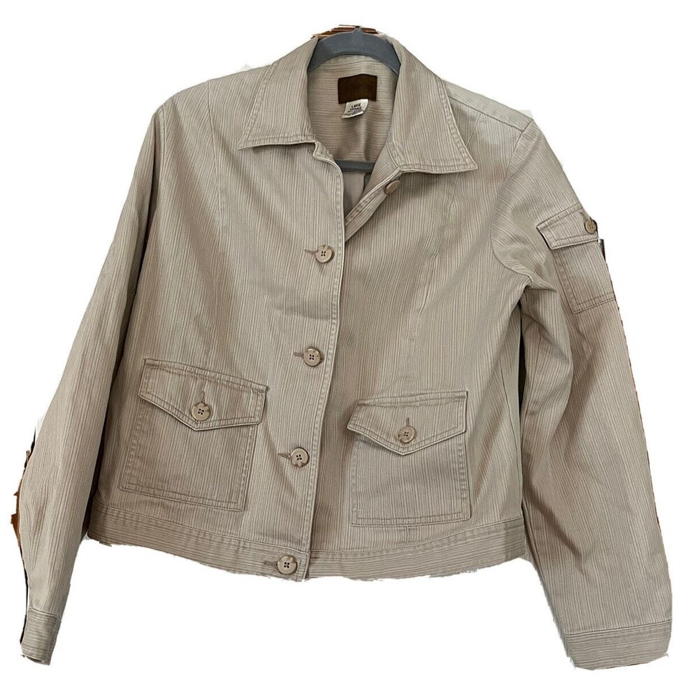 St Johns Bay‎ Jacket Short Coat Thin Corduroy Beige 100% Cotton Cord Women Large